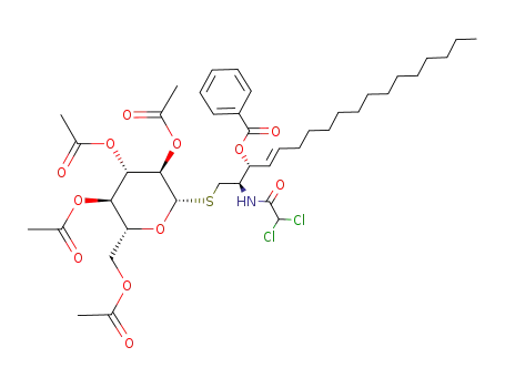 S-(2,3,4,6-tetra-O-acetyl-β-D-glucopyranosyl)-(1<*>1)-(2R,3R,4E)-3-O-benzoyl-2-dichloroacetamido-4-octadecen-1-thiol