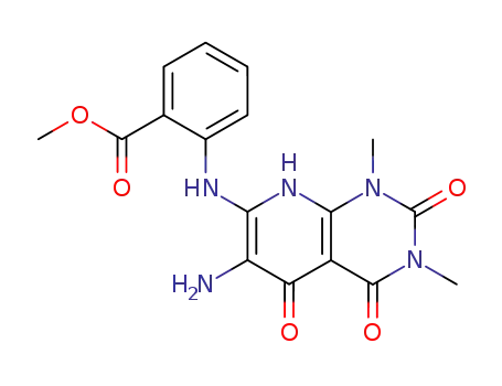 Molecular Structure of 141985-48-0 (Benzoic acid,
2-[(6-amino-1,2,3,4,5,8-hexahydro-1,3-dimethyl-2,4,5-trioxopyrido[2,3-d
]pyrimidin-7-yl)amino]-, methyl ester)