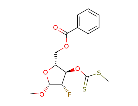 Molecular Structure of 136228-14-3 (5-O-Benzoyl-2-deoxy-2-fluoro-1-O-methyl-3-O-(methylthio)thiocarbonyl-β-D-arabinofuranose)