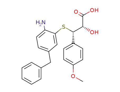 Molecular Structure of 129121-25-1 ((2S,3S)-3-(2-amino-5-benzylphenyl)thio-2-hydroxy-3-(4-methoxyphenyl)propionic acid)