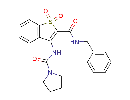 Molecular Structure of 78502-60-0 (1-Pyrrolidinecarboxamide,
N-[1,1-dioxido-2-[[(phenylmethyl)amino]carbonyl]benzo[b]thien-3-yl]-)