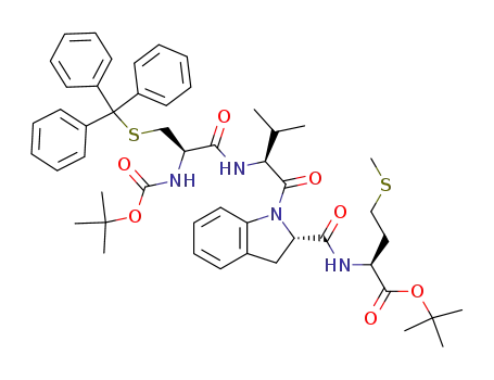 Molecular Structure of 166169-39-7 ((S)-2-({(S)-1-[(S)-2-((R)-2-tert-Butoxycarbonylamino-3-tritylsulfanyl-propionylamino)-3-methyl-butyryl]-2,3-dihydro-1H-indole-2-carbonyl}-amino)-4-methylsulfanyl-butyric acid tert-butyl ester)