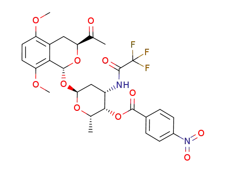 Molecular Structure of 160236-70-4 (4-Nitro-benzoic acid (2S,3S,4S,6S)-6-((1R,3S)-3-acetyl-5,8-dimethoxy-isochroman-1-yloxy)-2-methyl-4-(2,2,2-trifluoro-acetylamino)-tetrahydro-pyran-3-yl ester)