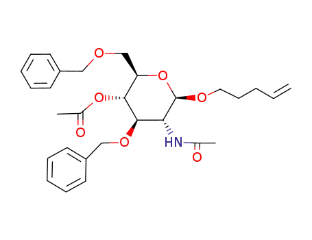Molecular Structure of 147048-58-6 (4'-pentenyl 2-acetamido-4-O-acetyl-3,6-di-O-benzyl-2-deoxy-β-D-glucopyranoside)