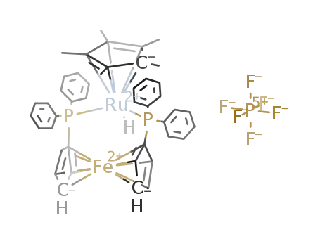 ((C<sub>6</sub>H<sub>5</sub>)2PC<sub>5</sub>H<sub>4</sub>)Fe(C<sub>5</sub>H<sub>4</sub>P(C<sub>6</sub>H<sub>5</sub>)2)Ru(C<sub>5</sub>(CH<sub>3</sub>)5)H<sup>(1+)</sup>*PF<sub>6</sub><sup>(1-)</sup>= [(C<sub>6</sub>H<sub>5</sub>)2PC<sub>5</sub>H<sub>4</sub>FeC<sub>5</sub>H<sub>4</sub>P(C<sub>6</sub>H<sub>5</sub>)2RuC<sub>5</sub>(CH<sub>3</sub>)5H]PF<sub>6</sub>