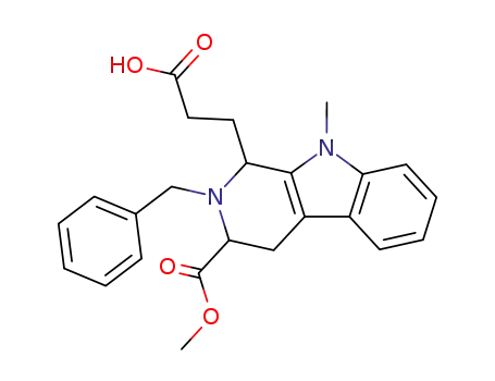Molecular Structure of 60702-96-7 (2-benzyl-3-(methoxycarbonyl)-9-methyl-1,2,3,4-tetrahydro-9H-pyrido<3,4-b>indole-1-propionic acid)