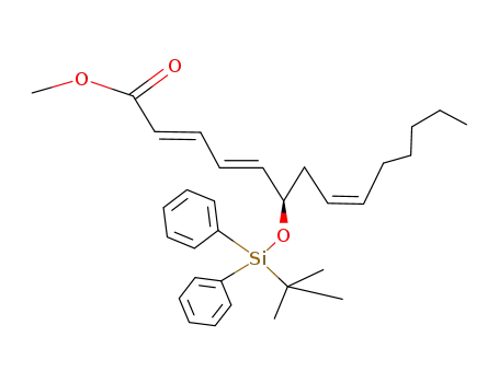 Molecular Structure of 116279-81-3 (METHYL-(6R)-((T-BUTYL) DIPHENYLSILYLOXY)-(2E,4E,8Z)-TETRADECATRIENOATE)