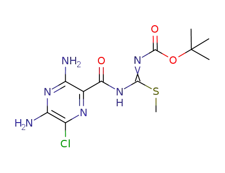 Molecular Structure of 742102-31-4 (tert-butyl(Z)-((3,5-diamino-6-chloropyrazine-2-carboxamido)(methylthio)methylene)carbamate)