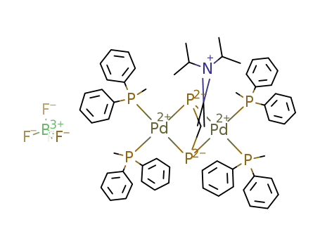 Molecular Structure of 174092-69-4 ([((diphenylmethylphosphane)2Pd)2(P<sub>2</sub>C(=N(iPr)2))](BF<sub>4</sub>))