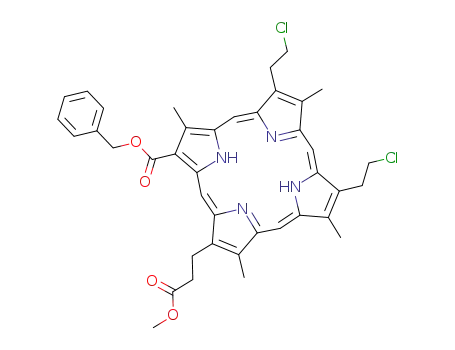 Molecular Structure of 100046-13-7 (6-<(benzyloxy)carbonyl>-2,4-bis(2-chloroethyl)-7-<2-(methoxycarbonyl)ethyl>-1,3,5,8,-tetramethylporphyrin)