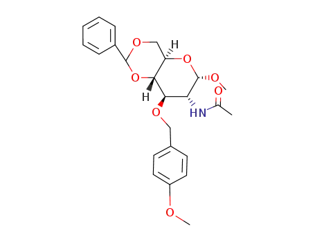 Molecular Structure of 139894-28-3 (methyl 2-acetamido-4,6-O-benzylidene-2-deoxy-3-O-(p-methoxybenzyl)-α-D-glucopyranoside)