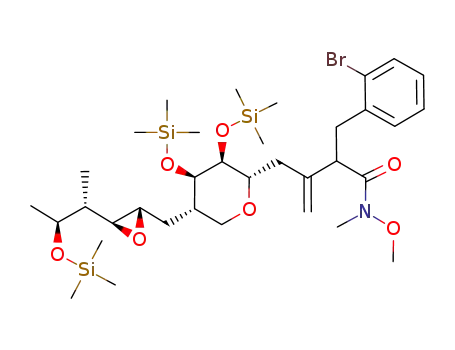 Molecular Structure of 163913-93-7 (2-(2-Bromo-benzyl)-3-{(2S,3S,4R,5S)-5-[(2S,3S)-3-((1R,2S)-1-methyl-2-trimethylsilanyloxy-propyl)-oxiranylmethyl]-3,4-bis-trimethylsilanyloxy-tetrahydro-pyran-2-ylmethyl}-but-3-enoic acid methoxy-methyl-amide)