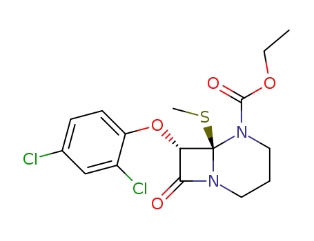 Molecular Structure of 91530-82-4 (1,5-Diazabicyclo[4.2.0]octane-5-carboxylic acid,
7-(2,4-dichlorophenoxy)-6-(methylthio)-8-oxo-, ethyl ester, trans-)