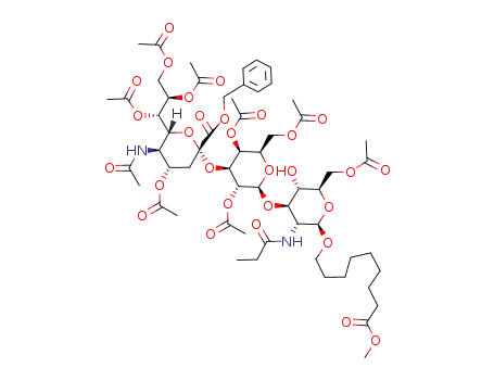 8-(methoxycarbonyl)octyl O-(benzyl 5-acetamido-4,7,8,9-tetra-O-acetyl-3,5-dideoxy-D-glycero-α-D-galacto-2-nonulpyranosylonate)-(2<*>3)-O-(2,4,6-tri-O-acetyl-β-D-galactopyranosyl)-(1<*>3)-6-O-acetyl-2-deoxy-2-propionamido-β-D-glucopyranoside