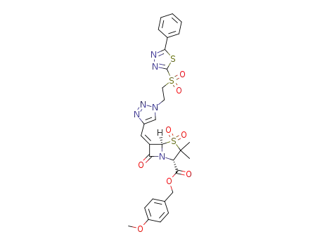 p-methoxybenzyl (3S,5R,6Z)-6-<1-<1-<2-(2-phenyl-1,3,4-thiadiazol-5-yl)sulfonylethyl>-1,2,3-triazol-4-yl>methylene>penicillanate 1,1-dioxide