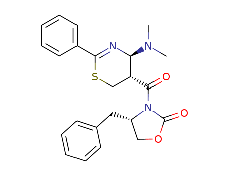 Molecular Structure of 167171-66-6 (2-Oxazolidinone,
3-[[(4R,5R)-4-(dimethylamino)-5,6-dihydro-2-phenyl-4H-1,3-thiazin-5-yl]
carbonyl]-4-(phenylmethyl)-, (4S)-)
