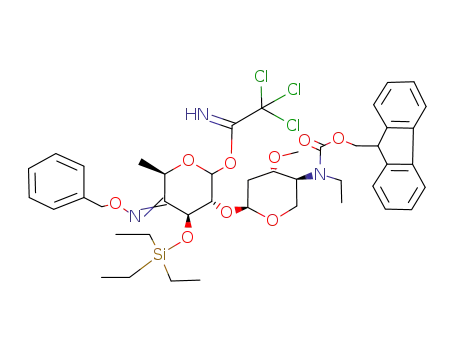 2,2,2-Trichloro-acetimidic acid (3R,4S,6R)-5-[(E)-benzyloxyimino]-3-{(2S,4S,5S)-5-[ethyl-(9H-fluoren-9-ylmethoxycarbonyl)-amino]-4-methoxy-tetrahydro-pyran-2-yloxy}-6-methyl-4-triethylsilanyloxy-tetrahydro-pyran-2-yl ester