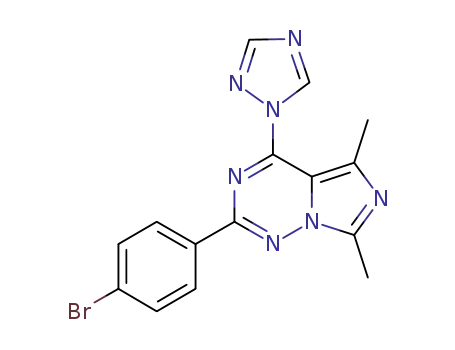 Molecular Structure of 480427-00-7 (2-(4-bromo-phenyl)-5,7-dimethyl-4-[1H-1,2,4]triazol-1-yl-imidazo[5,1-f][1,2,4]triazine)