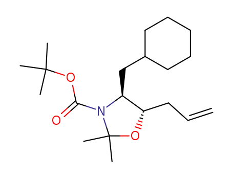 Molecular Structure of 143122-11-6 ((4S,5S)-5-allyl-3-(tert-butoxycarbonyl)-4-(cyclohexylmethyl)-2,2-dimethyloxazolidine)