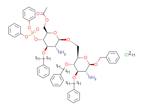 Molecular Structure of 106115-93-9 (Benzyl-6-O-<6-O-acetyl-2-amino-3-O-<α,α-D2>benzyl-2-desoxy-4-O-(diphenoxyphosphoryl)-β-D-glucopyranosyl>-2-amino-3,4-di-O-<α,α-D2>benzyl-2-desoxy-β-D-glucopyranosid-dihydrochlorid)