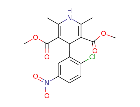 Molecular Structure of 21829-30-1 (3,5-Pyridinedicarboxylic acid,
4-(2-chloro-5-nitrophenyl)-1,4-dihydro-2,6-dimethyl-, dimethyl ester)