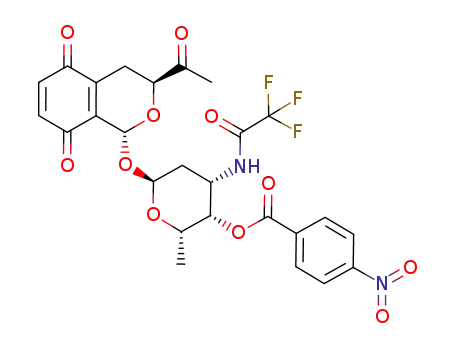 Molecular Structure of 151767-44-1 (4-Nitro-benzoic acid (2S,3S,4S,6S)-6-((1R,3S)-3-acetyl-5,8-dioxo-3,4,5,8-tetrahydro-1H-isochromen-1-yloxy)-2-methyl-4-(2,2,2-trifluoro-acetylamino)-tetrahydro-pyran-3-yl ester)