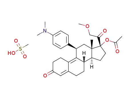 Molecular Structure of 1040179-92-7 (17α-acetoxy-11β-[4-(N,N-dimethylamino)phenyl]-21-methoxy-19-norpregna-4,9(10)-diene-3,20-dione methanesulfonate)
