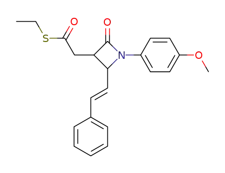 Molecular Structure of 112634-04-5 ([1-(4-Methoxy-phenyl)-2-oxo-4-((E)-styryl)-azetidin-3-yl]-thioacetic acid S-ethyl ester)