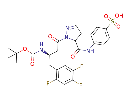 Molecular Structure of 1078736-57-8 ((R)-4-({2-[3-tert-butoxycarbonylamino-4-(2,4,5-trifluorophenyl)butyryl]-3,4-dihydro-2H-pyrazole-3-carbonyl}amino)benzenesulfonic acid)