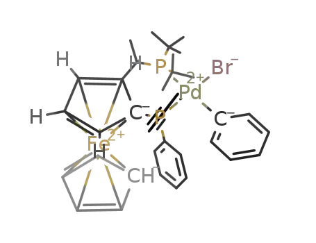 (C<sub>5</sub>H<sub>5</sub>)Fe(C<sub>5</sub>H<sub>3</sub>(P(C<sub>6</sub>H<sub>5</sub>)2)CH(CH<sub>3</sub>)P(C(CH<sub>3</sub>)3)2)Pd(C<sub>6</sub>H<sub>5</sub>)Br