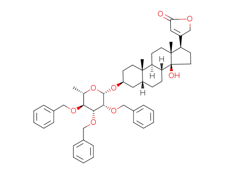 Molecular Structure of 103368-07-6 ((3β,5β,14β,17β)-3β-<(2,3,4-tri-O-benzyl-β-L-rhamnopyranosyl)oxy>-14-hydroxycard-20(22)-enolide)
