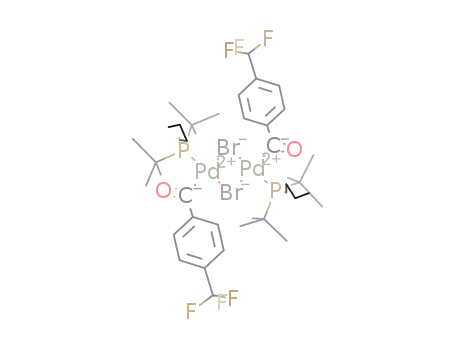 Molecular Structure of 1071965-80-4 (Pd<sub>2</sub>Br<sub>2</sub>(P(C<sub>4</sub>H<sub>9</sub>)(C(CH<sub>3</sub>)3)2)2(COC<sub>6</sub>H<sub>4</sub>CF<sub>3</sub>)2)