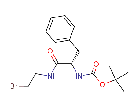 Molecular Structure of 143799-88-6 (Carbamic acid, [2-[(2-bromoethyl)amino]-2-oxo-1-(phenylmethyl)ethyl]-,
1,1-dimethylethyl ester, (S)-)