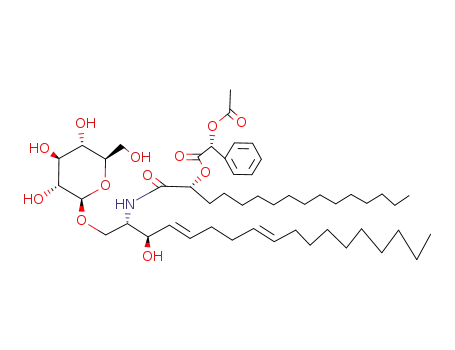 Molecular Structure of 114200-61-2 ((2S,3R,4E,8E)-2-<(2R)-2-<(2R)-2-Acetoxy-2-phenylacetoxy>hexadecanoylamino>-1-(β-D-glucopyranosyloxy)-4,8-octadecadien-3-ol)