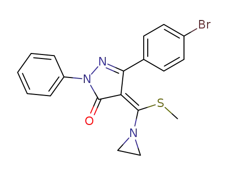 Molecular Structure of 61254-31-7 ((4E)-4-[aziridin-1-yl(methylsulfanyl)methylidene]-5-(4-bromophenyl)-2-phenyl-2,4-dihydro-3H-pyrazol-3-one)