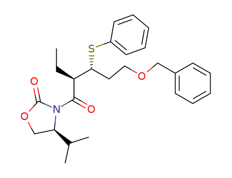 Molecular Structure of 160081-17-4 ((S)-3-((2R,3R)-5-Benzyloxy-2-ethyl-3-phenylsulfanyl-pentanoyl)-4-isopropyl-oxazolidin-2-one)