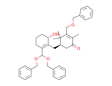 Molecular Structure of 226910-57-2 ((R)-3-Benzyloxymethyl-5-[(S)-2-(bis-benzyloxy-methyl)-6-hydroxy-cyclohex-1-enylmethyl]-2,4,4-trimethyl-cyclohex-2-enone)