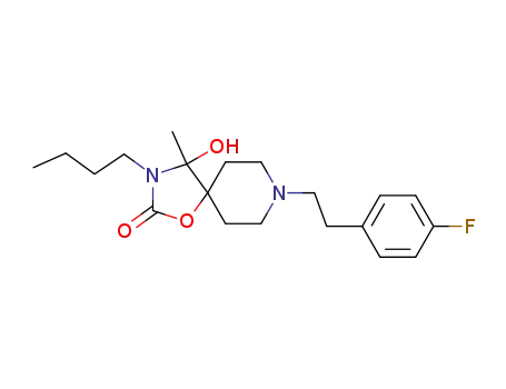 Molecular Structure of 134070-13-6 (3-butyl-8-[2-(4-fluorophenyl)ethyl]-4-hydroxy-4-methyl-1-oxa-3,8-diazaspiro[4.5]decan-2-one)