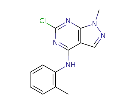 Molecular Structure of 100376-17-8 (6-Chloro-1-methyl-N-(2-methylphenyl)-1H-pyrazolo[3,4-d]pyrimidin-4-amine)