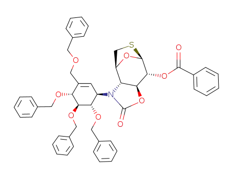 2-O-benzoyl-3,4-O,N-carbonyl-1,6-epithio-4-[(1R,4R,5S,6S)-4,5,6-tribenzyloxy-3-(benzyloxymethyl)cyclohex-2-enyl]amino-1,4,6-trideoxy-β-D-glucopyranose