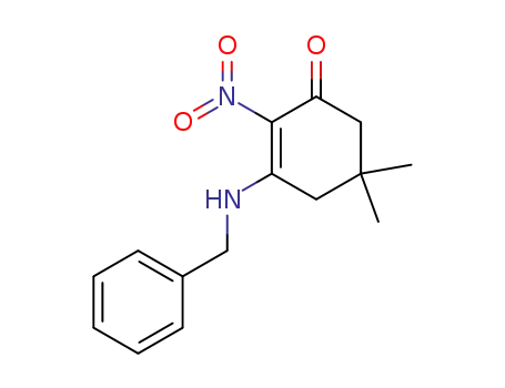 Molecular Structure of 89229-80-1 (3-(benzylamino)-2-nitro-5,5-dimethylcyclohex-2-en-1-one)