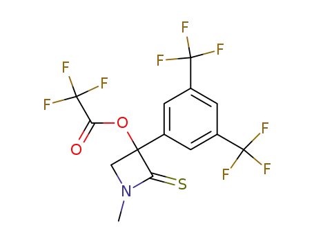 Molecular Structure of 184833-37-2 (Acetic acid, trifluoro-,
3-[3,5-bis(trifluoromethyl)phenyl]-1-methyl-2-thioxo-3-azetidinyl ester)