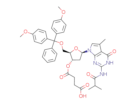 Succinic acid mono-[(2R,3S,5R)-2-[bis-(4-methoxy-phenyl)-phenyl-methoxymethyl]-5-(2-isobutyrylamino-5-methyl-4-oxo-3,4-dihydro-pyrrolo[2,3-d]pyrimidin-7-yl)-tetrahydro-furan-3-yl] ester
