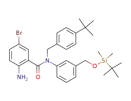 Molecular Structure of 174355-86-3 (2-Amino-5-bromo-N-(4-tert-butyl-benzyl)-N-[3-(tert-butyl-dimethyl-silanyloxymethyl)-phenyl]-benzamide)