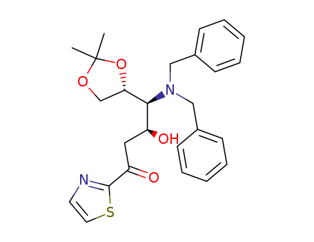 Molecular Structure of 205489-17-4 ((3S,4S)-4-Dibenzylamino-4-((R)-2,2-dimethyl-[1,3]dioxolan-4-yl)-3-hydroxy-1-thiazol-2-yl-butan-1-one)