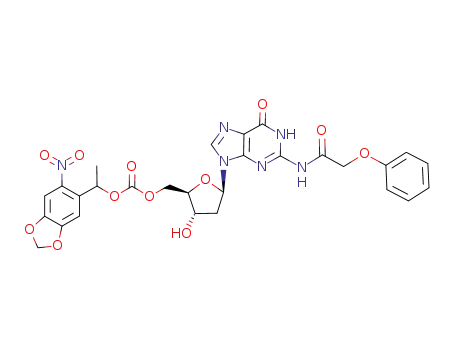 Carbonic acid (2R,3S,5R)-3-hydroxy-5-[6-oxo-2-(2-phenoxy-acetylamino)-1,6-dihydro-purin-9-yl]-tetrahydro-furan-2-ylmethyl ester 1-(6-nitro-benzo[1,3]dioxol-5-yl)-ethyl ester