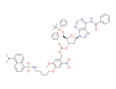 3'-O-<4''-((N-dansyl)-5'''-aminopent-1-yl-oxy)-5''-methoxy-2''-nitrophenylmethoxycarbonyl>-2'-deoxy-5'-O-(tert-butyldiphenylsilyl)-N-6-benzoyladenosine