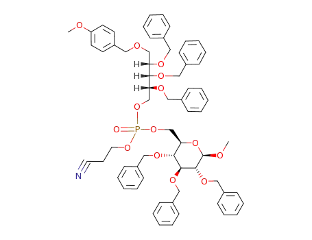 (methyl 2,3,4-tri-O-benzyl-β-D-glucopyranosid-6-yl) 2-cyanoethyl 1-p-methoxybenzyl-2,3,4-tri-O-benzyl-D-ribityl-5-phosphate