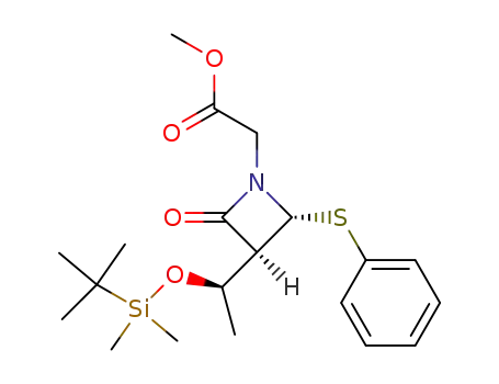 Molecular Structure of 114156-43-3 ((3S,4R)-3-<(R)-1'-<(tert-butyldimethylsilyl)oxy>ethyl>-1-<(methoxycarbonyl)methyl>-4-(phenylthio)-2-azetidinone)