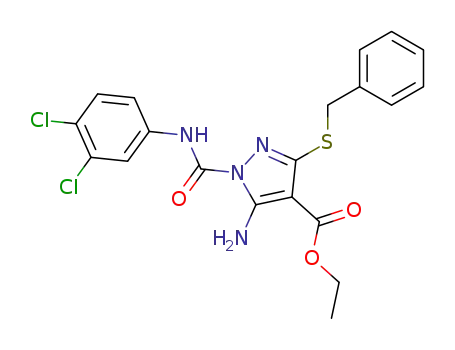 Molecular Structure of 172845-73-7 (5-Amino-3-benzylsulfanyl-1-(3,4-dichloro-phenylcarbamoyl)-1H-pyrazole-4-carboxylic acid ethyl ester)